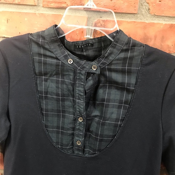 Theory A-Line Stretch Shirt Dress Plaid Mixed Fabric Button Down Fit Flare Midi - Picture 10 of 16